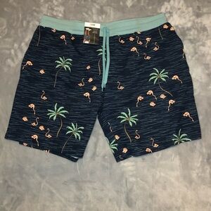 No Boundaries Men's Lounge Shorts Navy with Palm Trees/Flamingos Size 2XL NWT